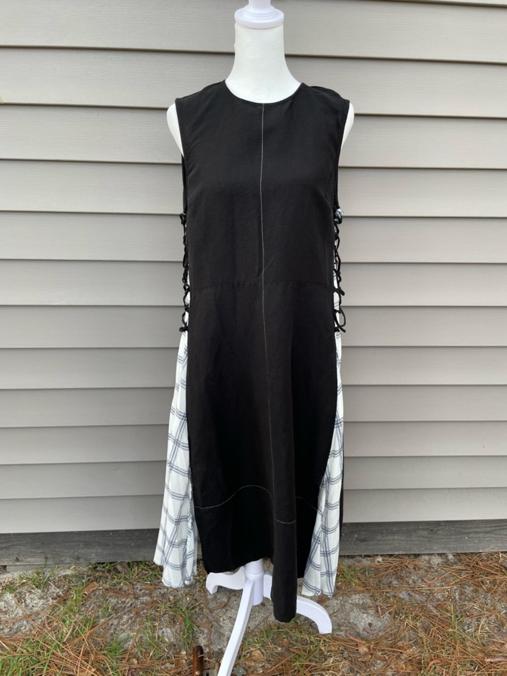 DELFI collective Black Midi Dress with White Plaid Side Panels, size L